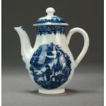 A Caughley toy coffee pot and cover transfer-printed in the Fisherman pattern, S mark,