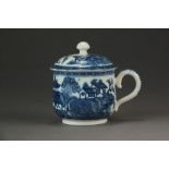 A Caughley custard cup and cover transfer-printed with the Cottage pattern, circa 1780-85, S mark,