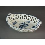 A Caughley oval basket transfer-printed in the Gillyflower 5 pattern, circa 1780-90,