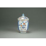 A Chinese Imari chocolate cup and cover, Qianlong, of beaker form, the domed cover with cone finial,