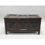 A late 17th century joined oak coffer,
