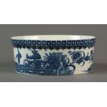A Caughley potted meat pot transfer-printed in the Pleasure Boat or Fisherman pattern,