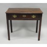 A George III oak single drawer side table,