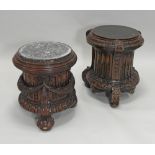 Two Empire style mid brown stained carved short pedestals,