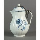 A rare reeded Caughley milk jug and cover painted in the Gillyflower I pattern,