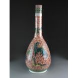 A large Chinese famille verte bottle vase, Qinalong four-character mark but probably later,