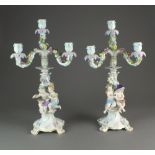 A pair of Meissen candelabra, 19th century,