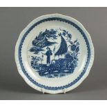 An unusually moulded Caughley plate transfer-printed with the Fisherman or Pleasure Boat pattern,