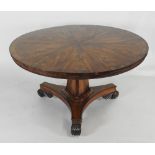 A William IV mahogany and rosewood crossbanded circular centre / dining table,