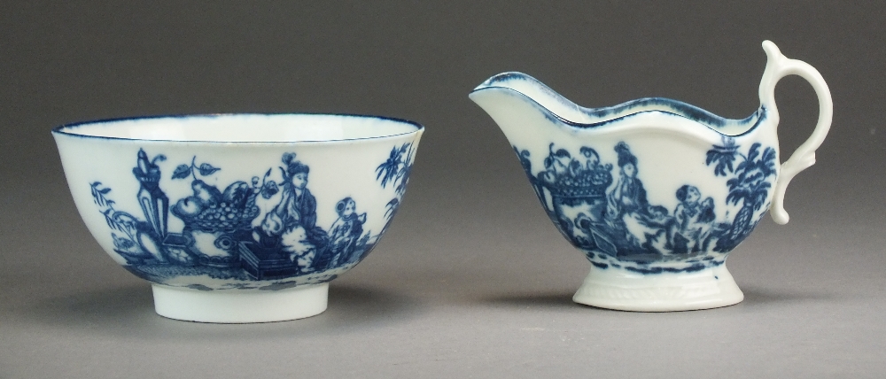 A Caughley cream boat transfer-printed in underglaze blue with the Mother and Child pattern,