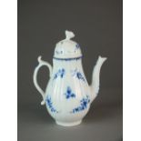 A reeded Caughley coffee pot and cover painted with the Bright Sprigs pattern, circa 1780-86,
