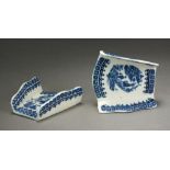 Two Caughley asparagus servers transfer-printed with the Fisherman or Pleasure Boat patterns,