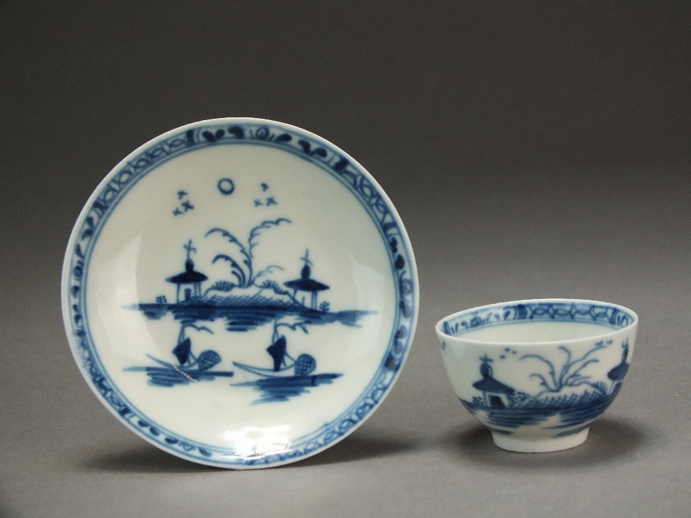 A Caughley toy teabowl and saucer painted in the Island pattern, circa 1778-85, C mark, bowl 3.