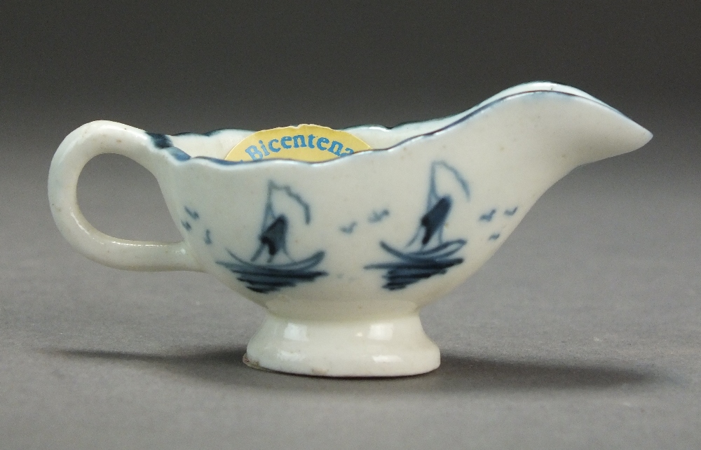 A Caughley toy sauceboat painted in underglaze blue with the Island pattern, circa 1780-90, 5.