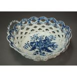 A rare Caughley oval pierced basket transfer-printed with the Pine Cone pattern, circa 1778-88,