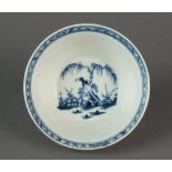 A deep Caughley bowl painted with the very rare Rock and Willow pattern, possibly a tart pan,