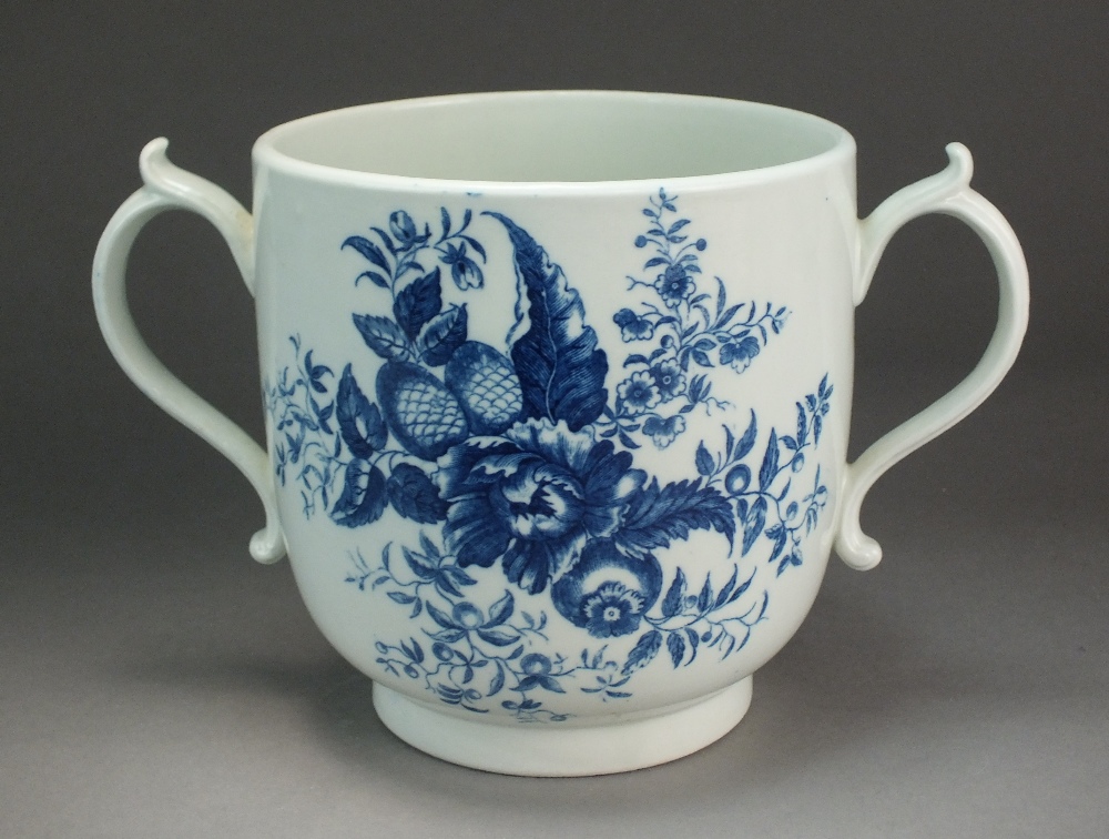 A Caughley twin handled urn transfer-printed in the Pine Cone pattern, circa 1777-88, unmarked, 14.