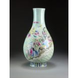 A large Chinese celadon famille rose vase, late Qing Dynasty,