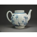 A Caughley teapot painted with the very rare Bird in the Ring pattern, lacking cover, circa 1776-79,