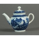 A Caughley toy teapot and cover transfer-printed in the Fisherman or Pleasure Boat pattern,