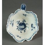 A rare Caughley leaf dish butter boat painted in the Gooseberry pattern, circa 1776-80, S mark, 8.