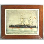 British school, early 20th century Royal Navy cruiser, tapestry,