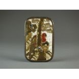 A Japanese lacquered ivory card case, Meiji period, of rectangular form with rounded corners,