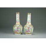 A pair of Chinese Canton famille rose bottle vases, 19th Century,