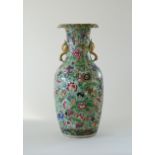 A large Chinese celadon famille rose vase, 19th Century,