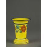 A 19th century Staffordshire canary yellow spill vase painted with flowers,