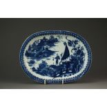 A Caughley oval baking dish transfer-printed in the Fisherman pattern, circa 1785-90, unmarked, 23.