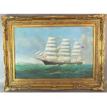 British School, 20th century Three masted clipper, oil on canvas on board,