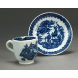 A Caughley toy coffee cup and saucer transfer-printed in underglaze blue with the Fisherman or