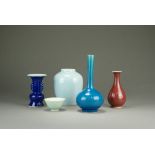 A group of Chinese monochromes, Qing Dynasty, including a claire-de-lune glazed ovoid vase, 13.