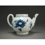 A Caughley teapot transfer-printed with the early version of the Fruit pattern, lacking cover,