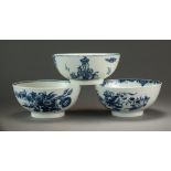 Three Caughley slop bowls transfer-printed with the Bell Toy and Mansfield patterns,