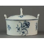 A Caughley circular butter pot and cover transfer-printed with the Gillyflower II pattern,