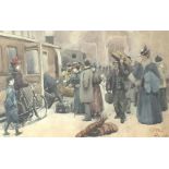 E.F.Phear Edwardian station platform scene, signed and dated 1897 lower right, watercolour, 25.