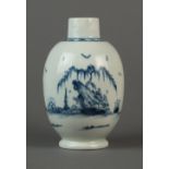 A rare and early Caughley tea canister painted in the Rock Willow pattern, lacking cover,