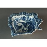 A large Caughley pickle leaf dish transfer-printed in the Pleasure Boat or Fisherman pattern,