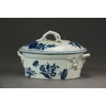 A Caughley oval butter tub and cover transfer-printed with Flowers and Butterflies, circa 1775,