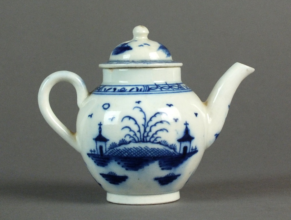 A Caughley toy teapot with cover painted in the Island pattern, circa 1780-92, S mark, 7.