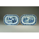 Two Chinese blue and white dishes, Qianlong, of canted oblong shape,
