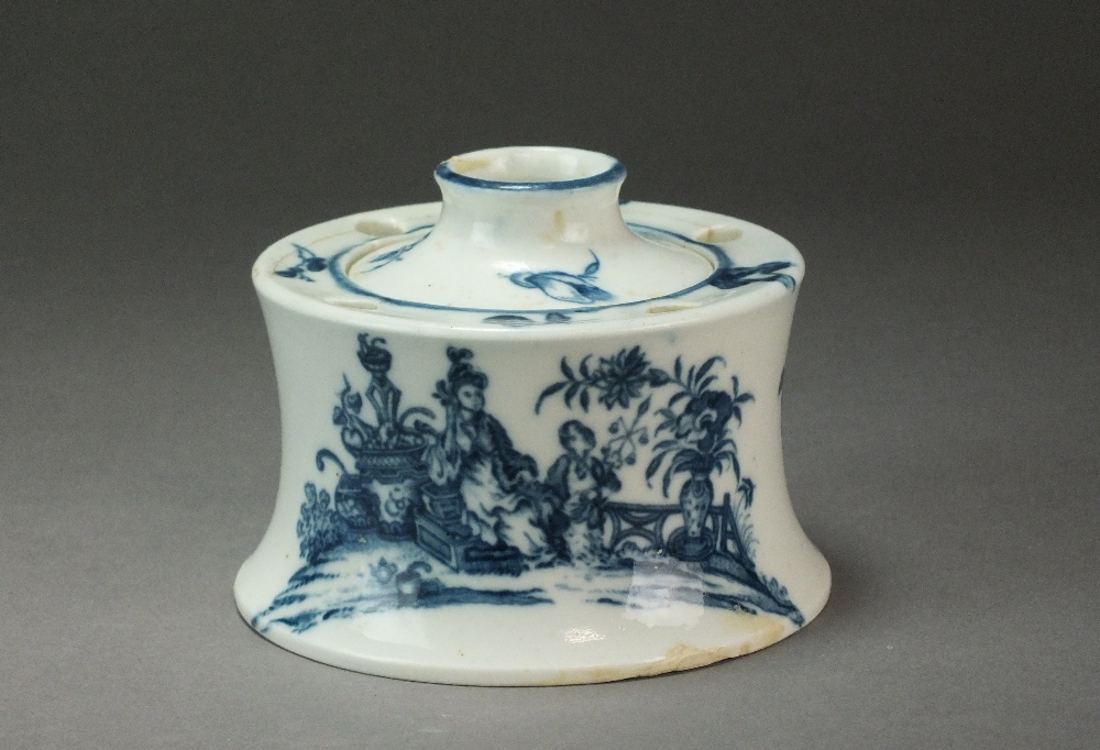 A very rare Caughley inkwell and liner transfer-printed in the Bell Toy pattern, circa 1777-88,