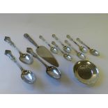 Three silver tablespoons together with a set of six silver teaspoons together with a set of six