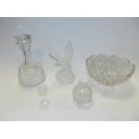 Decorative glass ware and table wares to include decanters and stoppers, vases, drinking glasses,