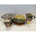 Three trays to include Royal Doulton series wares Beswick Toby jugs,