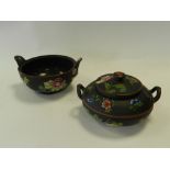 A Wedgwood basalt Capri ware two handled bowl and cover and another two handled bowl, damaged,