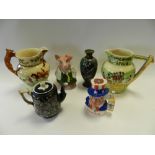 Two trays to include Crown Devon Fieldings John Peel musical jug and a Widdicombe Fair musical jug,