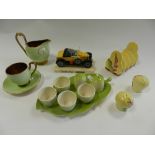 Two trays of Carlton ware to include leaf dishes, mushroom cruet set, leaf cruet set,